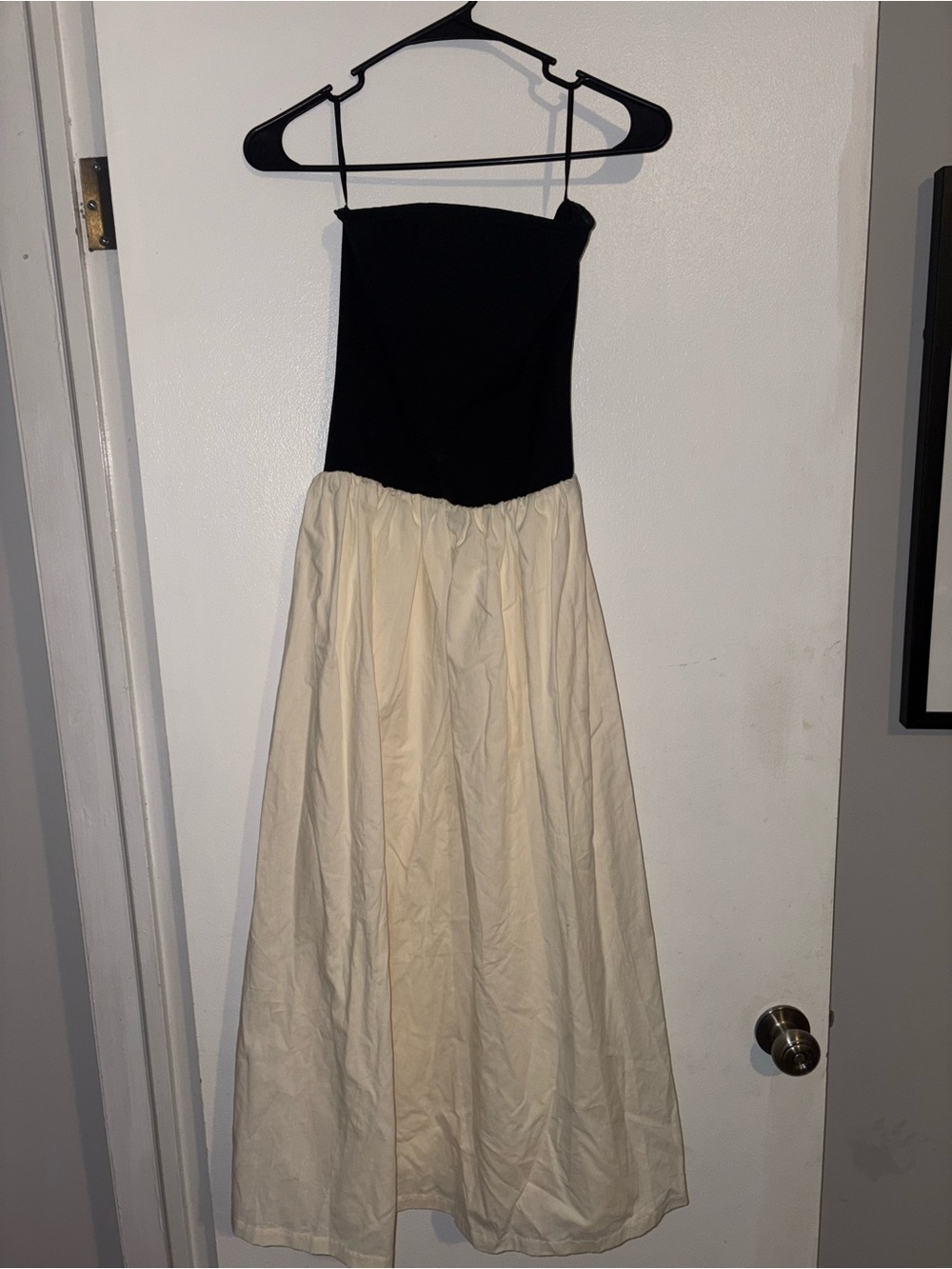 Strapless Black and Cream Two-Tone Maxi Dress
